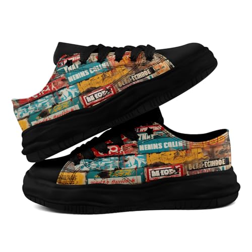 Mens Graffiti Canvas Sneakers Colorful Casual Low Top Lace-Up Canvas Shoes for Women Abstract Street Art Design4