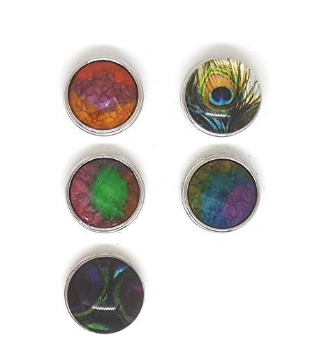 mon-bijou-pression Bijou Bouton à Pression métal - Bijoux Interchangeable - Prismes & Plumes de Paon - 18mm Snaps - Différent Coloris - Lot de 5pcs (3) Cover