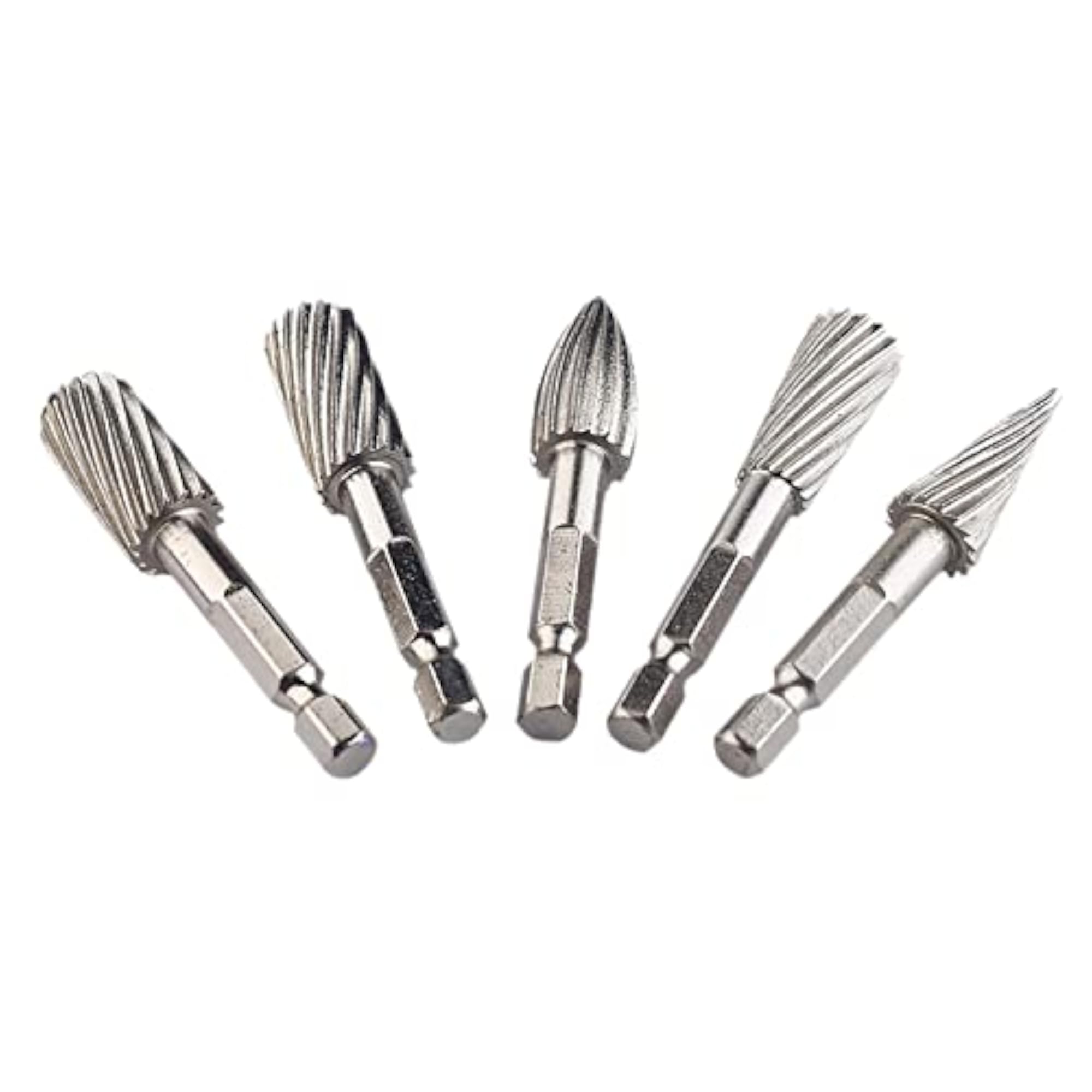 5Pcs 1/4" Shank Rotary Burr Set, HSS Rotary Files