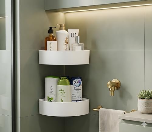 Image of Bathroom and Kitchen Storage Shelf Wall Mounted Utility Rack White Plastic Classic Style Self-Adhesive Installation (Pack of 4)