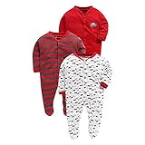 Baby Cry Baby Cotton Rompers/Jumpsuit Sleepsuit Full Sleeve Romper for Boys and Girls Set of 3 (Red, 12-18 Months)