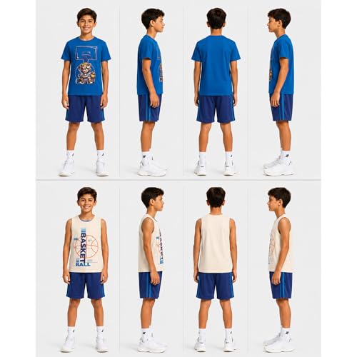 Image of Pro Athlete Boys Active Shorts Set - 3 Piece Athletic Dry Fit Graphic Tees Tank Tops and Basketball Shorts for Boys