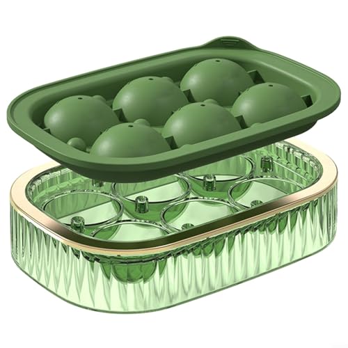 Image of HomeVortex 6-Pack Large Round Ice Ball Maker, Flexible Silicone Leak-Proof Tray for Whiskey Cocktails, Easy Release 1.18 Inch Moulds for Home Bar, Green(Green)