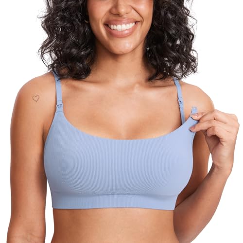 Image of MOMANDA Ribbed Nursing Bras for Breastfeeding Support Maternity Sports Bra Wireless Seamless Sleep Bralettes