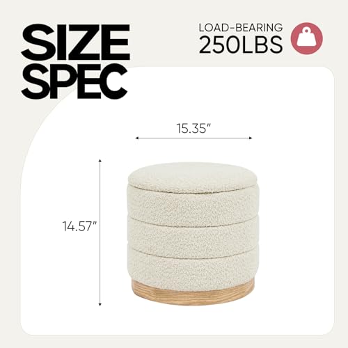 Image of Round Storage Ottoman with Tray, Chenille Folding Foot Rest Coffee tabele for Living Room Bedroom Dorm,Wood Grain Leather