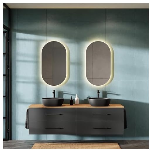 Planetmöbel LUX - Set di mobili da bagno con lavabo e mobiletto da 180 cm, sospeso, con 2 lavabi da 42 cm, colore nero, mobiletto lavabo in rovere dorato/antracite