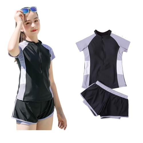 Image of Girls Short Sleeve Rash Guard Sets Swimsuits Two-Piece Beach Swimwear Quick Dry Bathing Suits UPF 50+ 8-16 Years