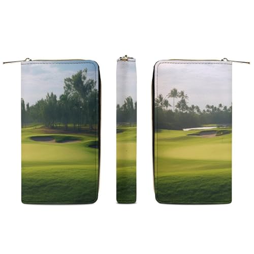 Golf Course Print Long Wallet for Women Men PU Leather Card Holder Organizer with Zipper Coin Pocket & Cash Slots3