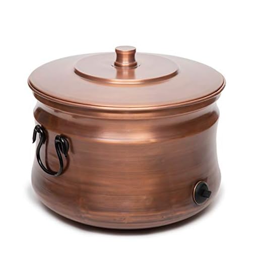 BIRDROCK HOME Decorative Water Hose Holder Pot with Lid | Holds 200ft Hose | Copper | Ground Garden Hose Box | Handle | Embossed | Steel Metal Hider | Outdoor or Indoor Use