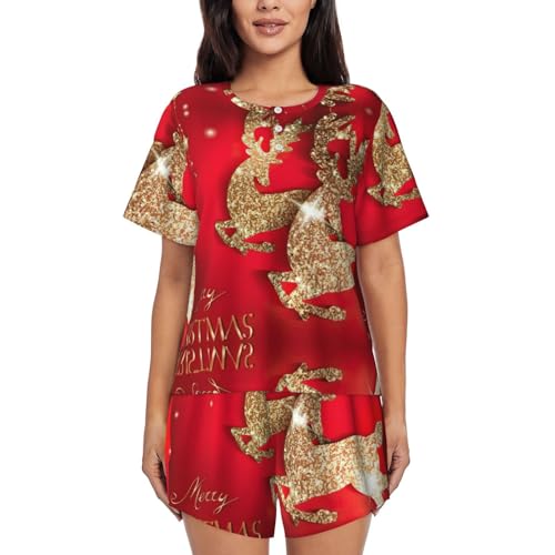 Ensemble de pyjama Noël femme manches courtes col rond léger