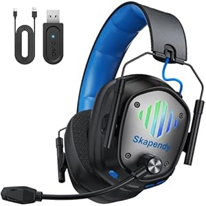 Skapendy Wireless Gaming Headset for PS5, PS4, PC, Switch, Laptop, Mobile, Mac – 2.4GHz Wireless Gaming Headphones with Mic, Stereo Surround Sound, 20ms Latency, 50H Battery, RBG Light, Blue