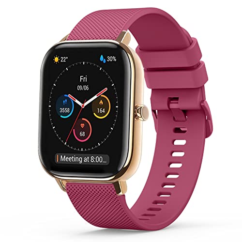 Amzpas Armband für Amazfit GTS 2 Mini/GTS 4 Mini/GTS 2 / GTS 3 / GTS 4, 20mm Strapazierfähiges Silikon Ersatzband Uhrenarmband für Amazfit Bip 3/Bip 3 Pro/Bip Lite/Bip U/Bip U Pro, Rotwein