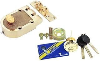 Mul-T-Lock Economic Junior Jimmy proof Rim Cylinder Deadlock 3 Keys With Card Included (Bright Brass)