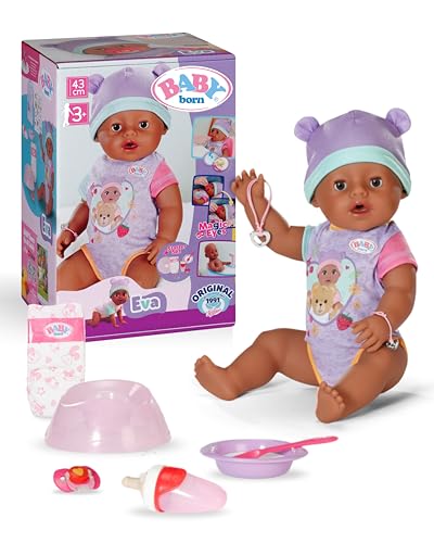 BABY born Eva - 43 cm Large Baby Doll - 10 Functions incl. Accessories & Romper - Works completely without Batteries - Suitable for Children from 3 Years