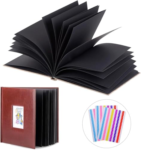 Álbum de fotos artesanal de cuero marrón para scrapbooking DIY, 10,5" x 10,5", 60 páginas, para fotos de 3x5 a 8x10, con pegamento y adhesivos decorativos miniatura 7