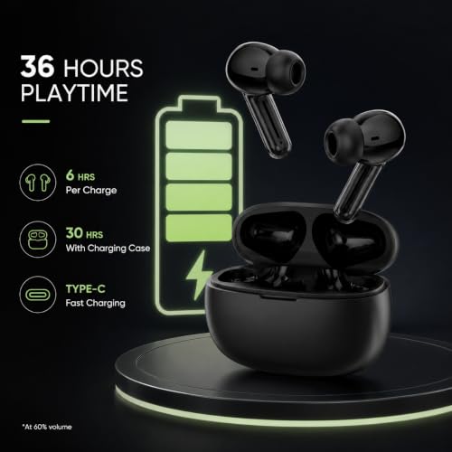 Image of BassOn TWS Wireless Bluetooth Earbuds v5.4 with 36H Playtime, Deep Bass, HD Mic, Touch Control, Type-C Charging, Voice Assistant Support, Android & iOS Compatible