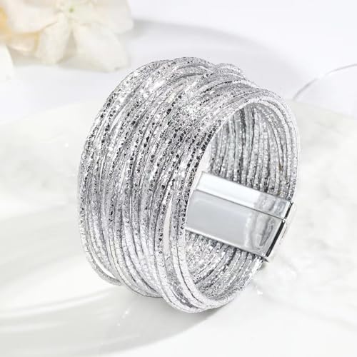 KunBead Leather Sparkly Wrap Bracelets for Women Handmade Braided Boho Multilayer Bracelet Wristband Cuff Bangle Boho Bohemian2