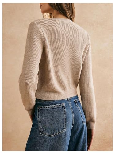 MakeMeChic Women's Bowknot V Neck Sweater Long Sleeve Knit Cardigan Outerwear2