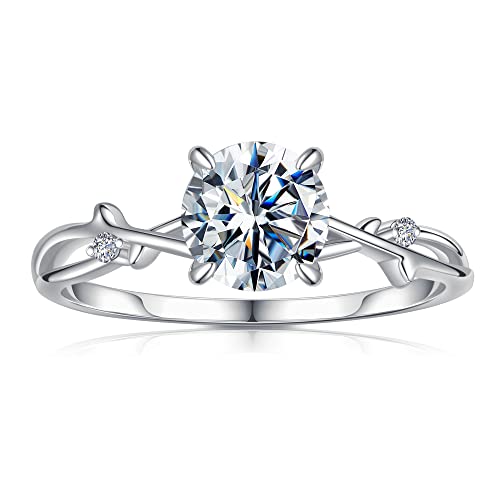 SMILEST Twig Moissanite Anniversary Rings for Women, 1.2ct D Color VVS1 Clarity Lab Created Diamond Engagement Ring 18K White Gold Plated S925 Sterling Silver Vintage Branch Moissanite Rings for Women