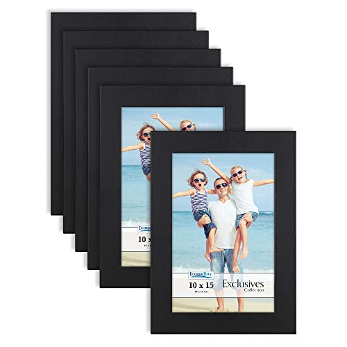 Icona Bay 10 x 15 cm Cadres Photo (Noir, Lot de 6), Cadres Photo Composite en Bois Robuste 10x15, Design élégant, Plateau de Table ou Montage Mural, Collection Exclusives Cover