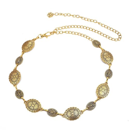 120CM Cinturón de Cadena para Mujer, Cinturón Vintage de Metal Dorado Cadena de Cintura Ajustable Delgado de Cintura Joyería para el Vientre para Pantalones Falda Vestido Abrigos Jeans