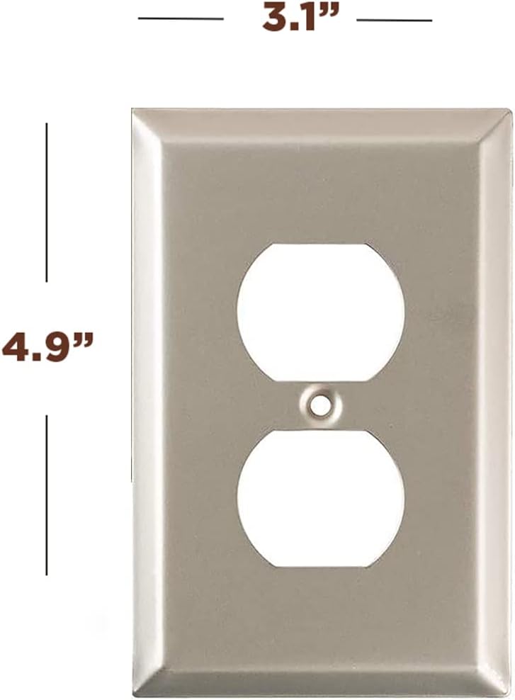 SLEEKLIGHTING Brushed Nickel Outlet Covers and Switch Plates-Decorative Wall Plate Light Switch Cover Flat -Variety of Styles: Decorator/Duplex/Toggle / & Combo-Size: 1 Gang Duplex (4Pack)