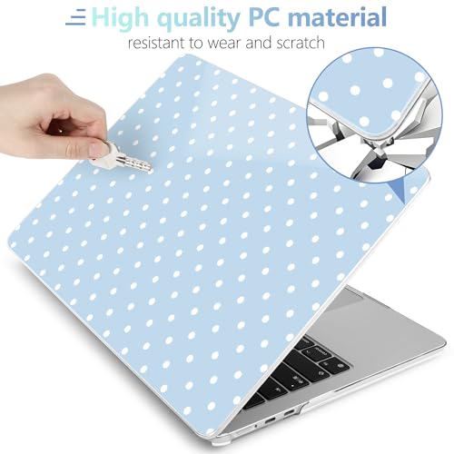 Image of MEEgoodo Case for M5 /M4 /M3 /M2 MacBook Air 13 inch 2026 2025 2024 2022, Fit Model A3449 /A3240 /A3113 /A2681, Case Compatible with MacBook Air 13.6-inch, Blue & White Polka Dots