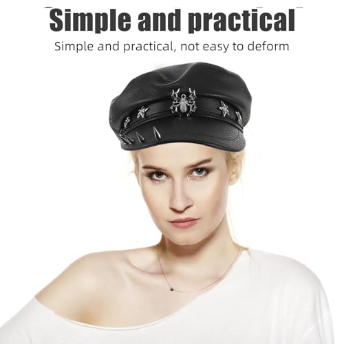 Chapeau fedora à large bord avec détails rivets punk et calotte plate - 7