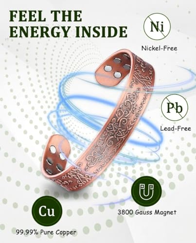 Image of MagEnergy Copper Bracelet for Men, 18X Strength Magnetic Bracelet with 3800 Gauss Magnets, 99.99% Pure Solid Copper, Men's Jewelry Gift (Copper-Tree of Love)