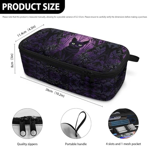 Image of Magic Cat Kids Pencil Pouch for Girls Halloweem Pencil Case,Ghost Garden Pencil Bag for Children Large Capacity Pencil Box for Boys Adults Men Pencil Organizer with Mesh Pocket