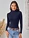 Turtleneck Tops for Women - Lightweight Stretch Long Sleeve Shirts, Slim Fit Thermal Base Layer Tee for Work, Office & Everyday Fashion Navy Blue Large