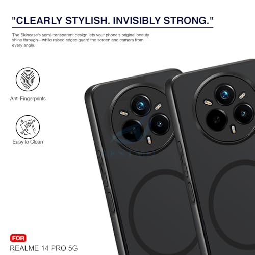 Image of AESTMO Realme 14 Pro 5G Back Cover | 360 Protection | Matte Frosted Hard Back Translucent | Compatible with MagSafe Accessories for Realme 14 Pro 5G (Smoke Black Matte PC+Black TPU Bumber)