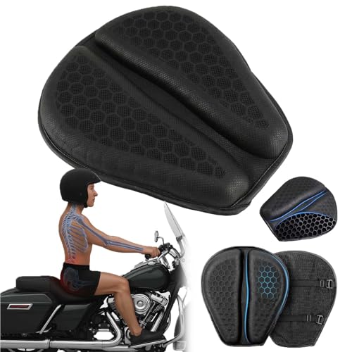 Shake Rider Cushion - Motorcycle Gel Seat Pad 3D-Honeycomb Shock Absorption Not Stuffy Ride 3X Longer Fit All Motorcycle Types Protecting Sensitive Areas Relief No More Tailbone Soreness (1)