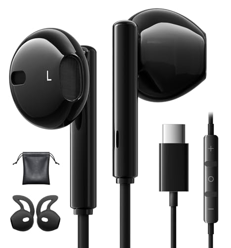 Wired Earbuds USB C for Samsung Galaxy S24 S23 S25 Ultra S22 A55 A56 A16 for iPhone 17 16 Pro Max 15 Plus iPad 10 Pro Earphones Wired in-Ear with Microphone Volume Control Stereo USB C Earbuds