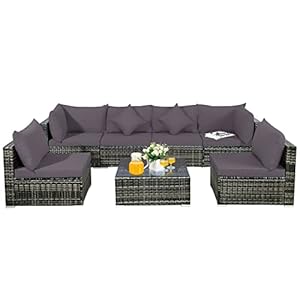 KUJYBG 7PCS Patio Rattan Furniture Set Sectional Sofa Garden Gray Cushion Enjoy Outdoor Leisure Time Outdoor Patio Furniture Set (Color : D)