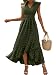 KUNJLELP Damen Sommerkleider Rüschen Ärmel V-Ausschnitt Casual Swing Elastische Taille Midi Kleid Freizeitkleider Partykleid,M,Grün-WD54