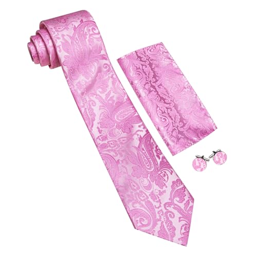 Image of Barry.Wang Men Ties Paisley Woven Silk Necktie Set with Pocket Suqare Cufflinks Formal