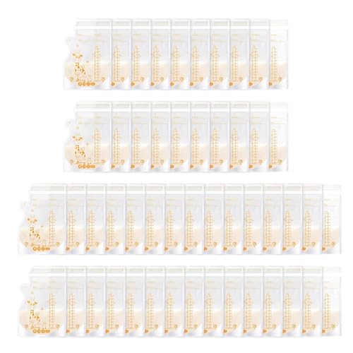 Vinabo 50PCS Recipientes Almacenamiento Leche Materna, 250ML Bolsa Leche Materna, Bolsas Almacenar Leche Materna con doble cierre, de congelación y descongelación rápida