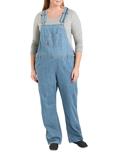 Dickies Womens Plus Size Denim Bib Overalls, Medium Stonewash, 24 Regular US