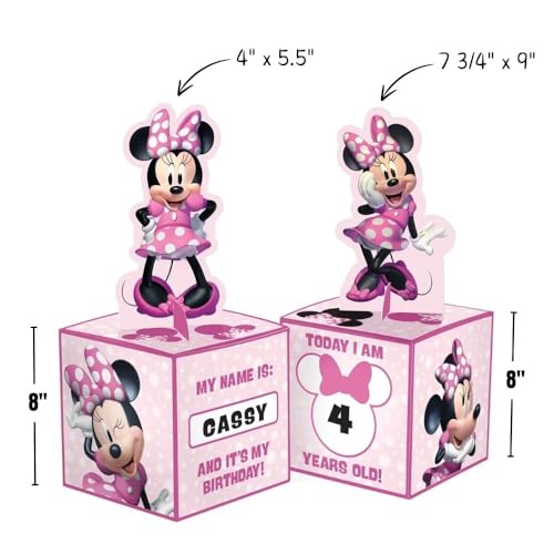 Centros de mesa Minnie Mouse de 8 pulgadas con base tridimensional rosa en pack de 6 2