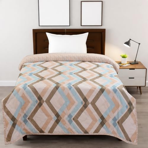 Image of IVAZA Luxury Ultrasonic Punch AC Comforter Blanket - Quilted Microfiber Floral Pattern, Lightweight Breathable All‑Season Blanket for Bedroom, Travel (Singled Bed,228x152 CM) Firozi Coffee