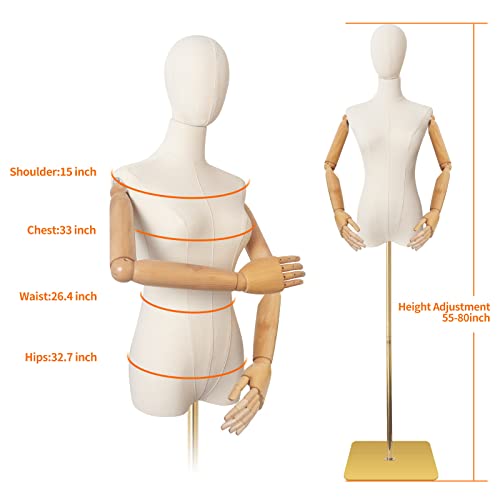 image for SHAREWIN Mannequin Body Female Dress Form Linen Fabric Manikin Torso w