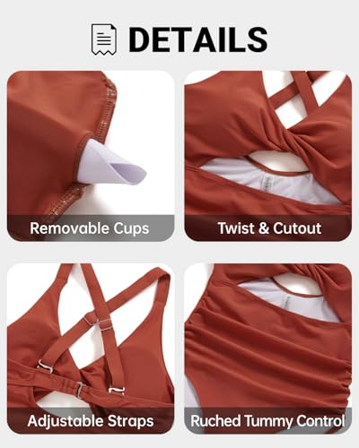 Image of Tempt Me Women One Piece Swimsuits Tummy Control Cutout Bathing Suits Ruched V Neck Twist Front Swimwear