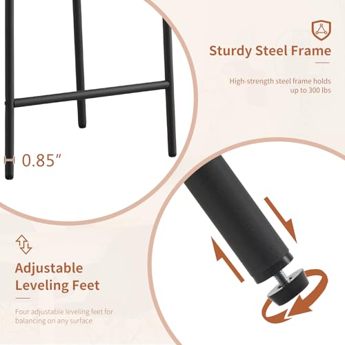 Furnilivng 24\'\' Bar Stools Set of 4, Modern Boucle Counter Height Bar Stools with Curved Back and Black Metal Frame, Upholstered Kitchen Stools, Barstools for Kitchen Island, Bar, Dining Room, Black