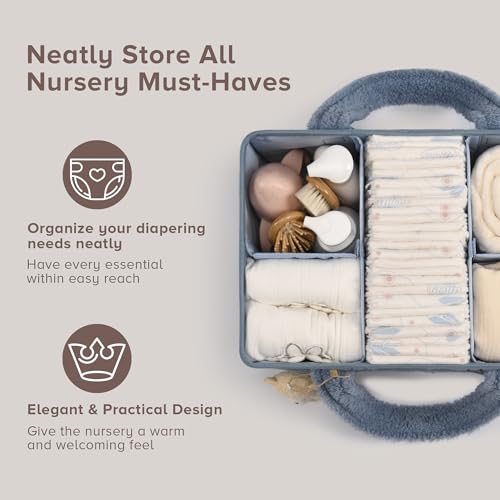 Image of Baby Diaper Caddy Organizer with Handle, Boy & Girl Shower Gift Basket, Portable Diaper Storage Basket Bin for Wipes, Newborn Baby Essentials Registry Search Must Haves, Car Caddy Organizer
