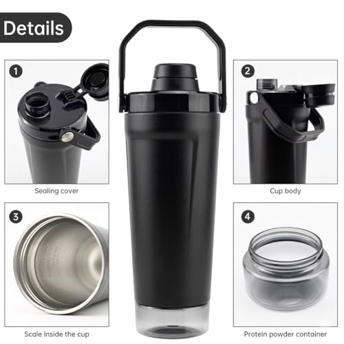 Image of Insulated Steel Activate Protein Shaker Bottle for SUMMER (600ML), Shaker for Gym, Steel Shaker Bottles for Gym Bottle WITH STORAGE BOX (Black)