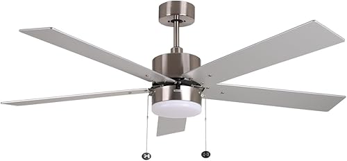 HOMEnhancements PC552 Ventilador cilíndrico moderno de níquel cepillado de 5 aspas con cuchillas reversibles platanogal y kit de luz Kelvin