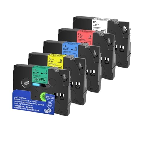 P-touch PTH110 �v�����^�p 5/10PK 12mm ���x���e�[�v(Mixed Colors-5PK,12mm)