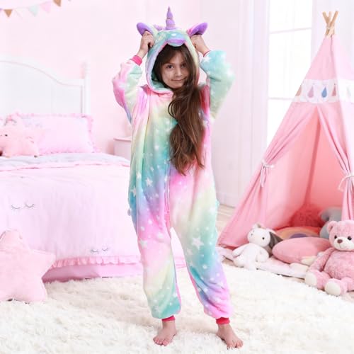 Image of SNOWIE SOFT Unicorn Pajama Wearable Blankets for Winter for Girls, Cute Fashion Flannel Soft Blanket Plush Hoodie Pajama Onesie Party Cosplay Christmas Halloween Costume for Kids