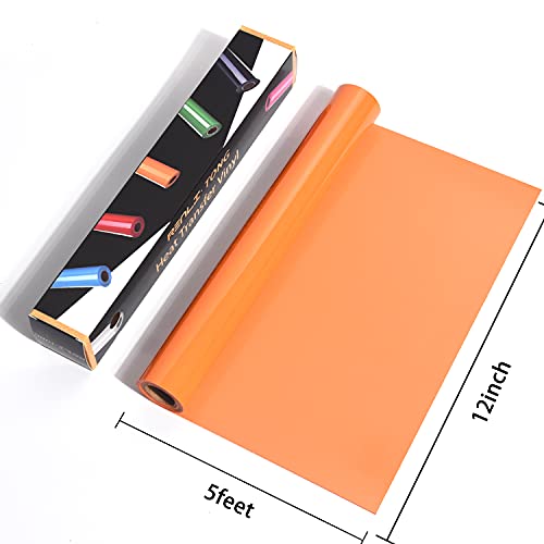 Image of RENLITONG Orange Iron on Vinyl - 12Inch by 5ft Roll HTV Heat Transfer Vinyl for T-Shirt HTV Rolls for All Cutter Machine - Easy to Cut & Weed for Heat Transfer Design